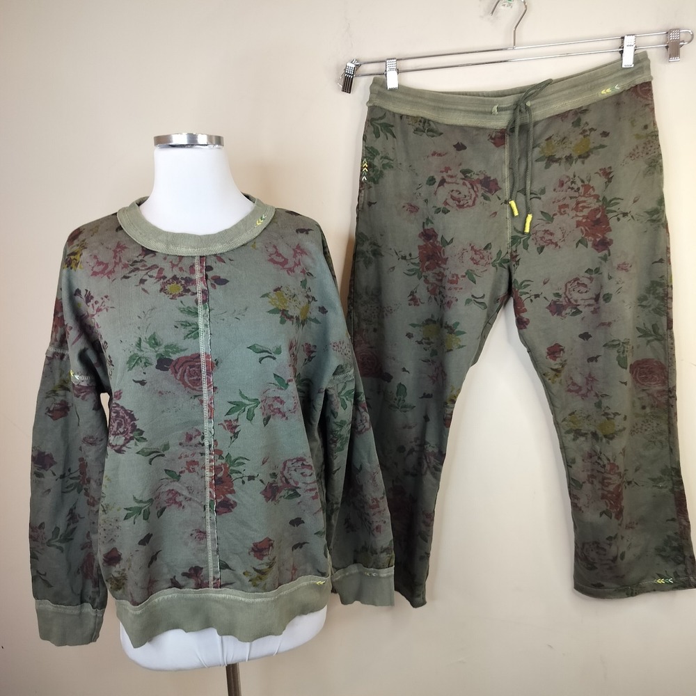 Sundance Set Floral Medium Sweatshirt Large Sweatpants Green Lounge